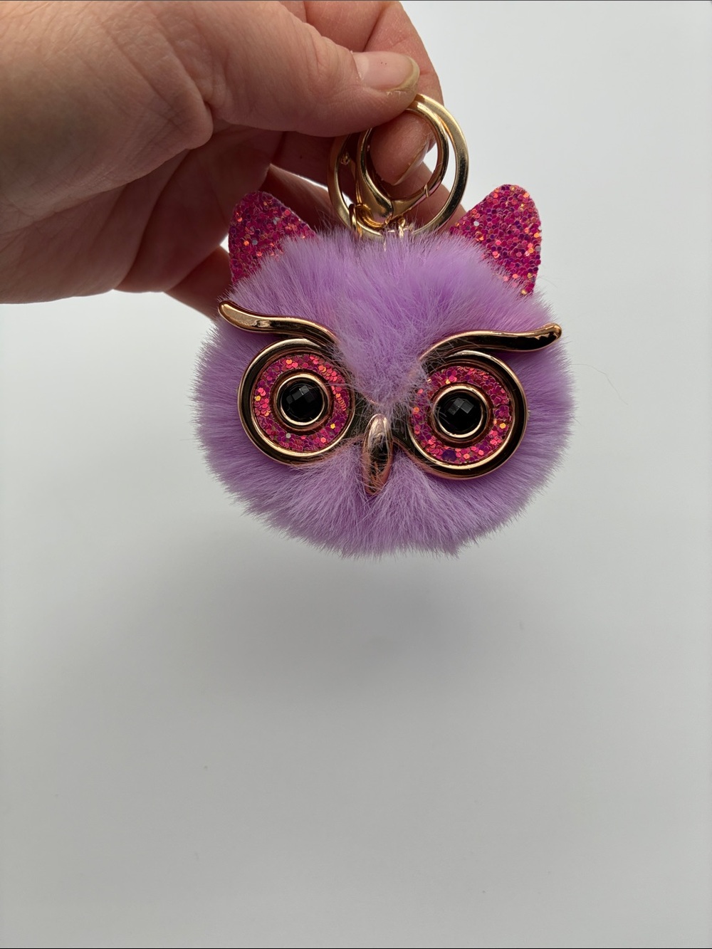 new Purple Faux Fur Owl Keychain
